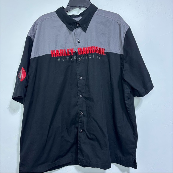 Harley Davidson Motorcycles Button Up Two-Tone Short Sleeve Shirt Men's Medium - Picture 1 of 9